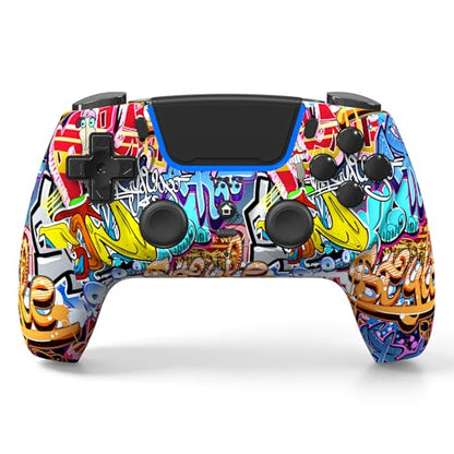 Hiyuky Wireless Controller Compatible with PS5/Slim/Pro/PC with Dual Vibration/6-Axis Gyro/3.5mm Audio Jack/1560mAh Battery/Touchpad/Microphone/Mute Button - color: Graffiti
