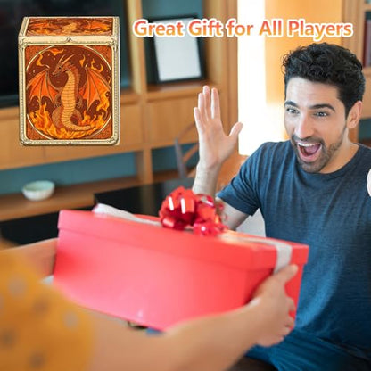 Card Deck Box, Card Storage Box Fits 100+ Single Sleeved Cards, Large Capacity PU Leather Card Storage Box with Strong Magnet for Magic Commander TCG/CCG, Dragon Fire - color: Dragon Fire