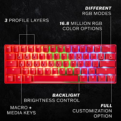 HK Gaming GK61 61-Key RGB Mechanical Keyboard - USB Wired, Hotswap Gateron Optical Black, Full RGB, Programmable Macros, Multimedia, Spill and Dust Resistant, Anti-Ghosting NKRO - color: Red, size: Gateron Optical Black