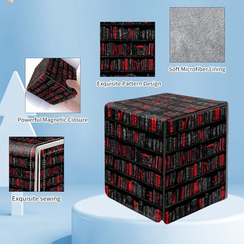 Card Deck Box for MTG Commander,Collectible Trading Storage Box Fits 120+ Single Sleeved Cards Magnetic Case PU Leather for Magic Commander TCG CCG MTG,Black Red Bookshelf - color: Black Red Bookshelf