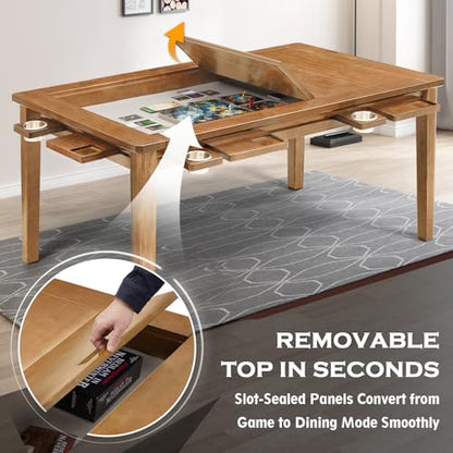 63"x39" Board Game Table with Removable Top Solid Wood Dining/Gaming Table | Gaming Table for 4-6 Players with Play Mat, 6 Detachable Cup Holders & 6 Hobby Trays (Rosewood) - color: Rosewood