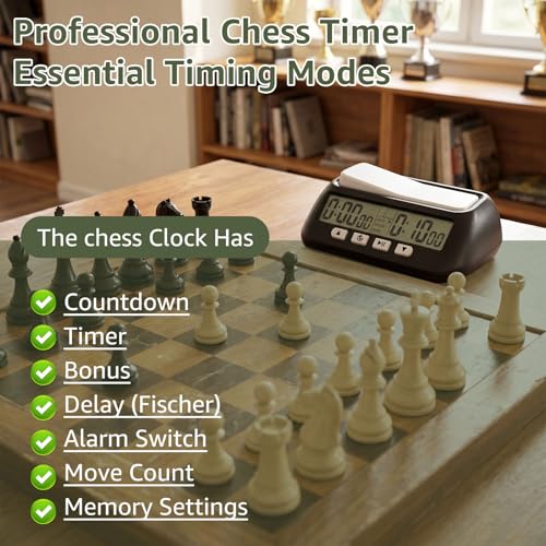 Professional Digital Chess Clock Timer, Portable Board Game Timer with Alarm & Fischer Delay, 4 Mode Count Up/Down Display for Chess & Go – Battery Powered, Not Included AA Battery (Black) - color: Black