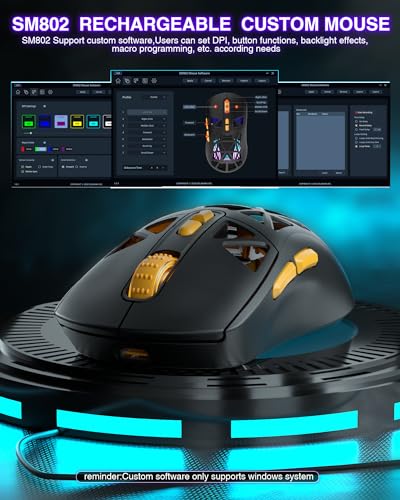 SOLAKAKA SM802 Wireless Gaming Mouse,10000 DPI,Tri-Mode Wired/BT 5.0/2.4GHz Wireless Mouse with Side Button, RGB Programmable Macro Mouse for Laptop (Black) - color: 1-black, size: SM802