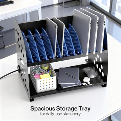 POCHAR 10-Device Open Charging Station for Chromebooks Tablets with Sockets | Laptop Storage Rack with Cable Management & Storage Space, Multi-Device Charging Organizer for Classroom, Office, Hospital - size: 10 Laptops