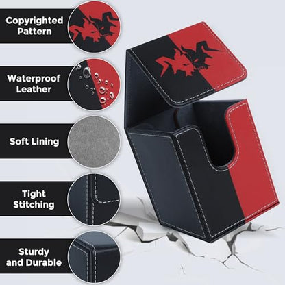 Card Deck Box with 2 Dividers, MTG Commander Deck Box Holds 100+ Double-Sleeved Cards, Leather Magnetic Deck Case Compatible with Magic TCG CCG Cards, Black/Red - color: 1. Blac k& Red, size: 100 Double-sleeved Cards Vertical