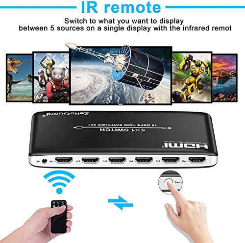 4K 60Hz 5 Port 5 x 1 HDMI Switch with IR Remote Control HDMI 2.0 Switcher Support 18Gbps 4K x 2K 3D HDCP 2.2 HDMI Splitter Hub Port Switches for PS4 Xbox Apple TV Fire Stick Blu-Ray Player - style: 5 In 1 Out