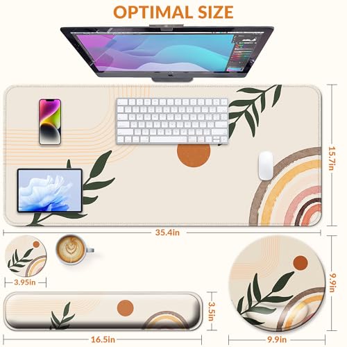 Desk Mat Set Keyboard and Mouse Pad with Wrist Rest Support | Ergonomic,Pain Relief, 4-in-1 Large Big Mousepad Computer Mats,Desk Pad Matt Mats for Desktop Home & Office - color: N_Bobo Leaves