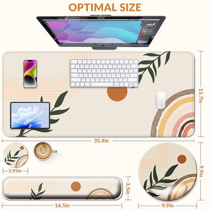 Desk Mat Set Keyboard and Mouse Pad with Wrist Rest Support | Ergonomic,Pain Relief, 4-in-1 Large Big Mousepad Computer Mats,Desk Pad Matt Mats for Desktop Home & Office - color: N_Bobo Leaves