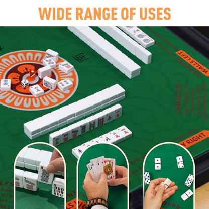 Mahjong Mat 32.4” x 32.4”, 3mm Thick Non-Slip Rubber Back Mahjong Table Mat, Noise Reduction Waterproof Mahjong Game Mat for Table, Mahjong Tile Mat for Cards, Dominoes & Board Games - color: Green