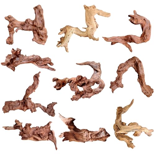 majoywoo Natural Small Driftwood for Aquarium Decor Reptile Decor, Assorted Driftwood Branch 2-4.5" 10 Pcs, Fish Tank Decorations - size: Mopani Driftwood 2 to 4.5 Inch (Pack of 10)