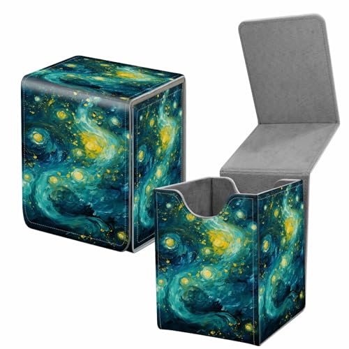 Card Deck Box for Trading Cards,MTG Commander Deck Box Fits 100+ Single Sleeved Cards,Leather Magnetic Card Storage Box for YuGiOh TCG CCG Cards,Green Starry Night - color: Green Starry Night