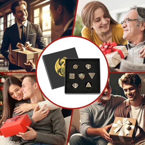 Metal Dice Set, 7pcs Polyhedral Metal DND Dice Set, DND Starter Set, D&D Gifts with Gift Box, Role Playing Board Games Accessories, Bronze - color: Bronze + Gift Box