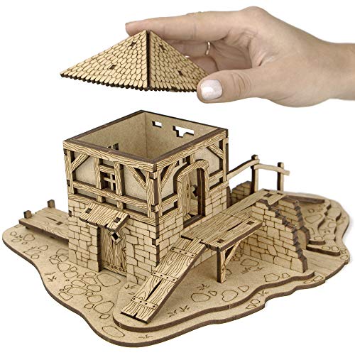 TowerRex Watermill D&D Terrain Buildings, DND Accessories for Dungeons & Dragons, Pathfinder, Warhammer, Tabletop Battle Map, Wooden Laser Cut Wargaming Terrain, RPG Scenery for 32mm, 28mm Miniatures