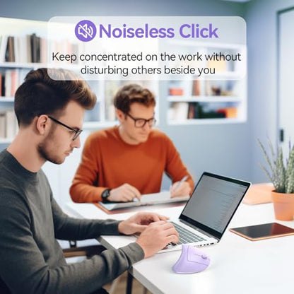 TECKNET Wireless Ergonomic Mouse, Rechargeable Wireless Vertical Mouse | Rechargeable Mouse Purple, 2.4GHz USB Receiver, Silent Click, 6 Adjustable DPI up to 4800, 6 Buttons for Laptop, PC & MacBook - color: Purple