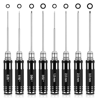 RC Tool Kit,Hex Screwdriver w/3/23",5/64",1/16",0.05",1.5/2.0/2.5/3.0mm | 8 Pcs Hexagon Allen Precision Screwdriver Set Compatible with Traxxas Arrma RC Cars RC Model Car Helicopter - color: Black