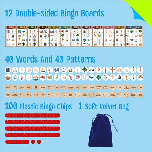 SpriteGru Bible Bingo Game, Multiple Players Bingo Game for Christian, Bible School Kids Christian Sunday Church - style: Bible Bingo Game