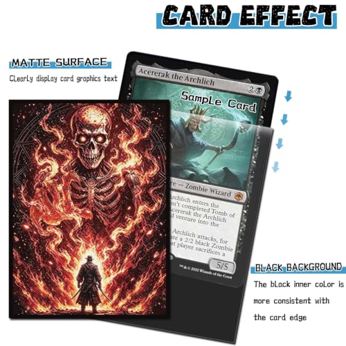 100 Count Card Sleeves Compatible with MTG, Ultra Clear Front & Matte Finish Back, Standard Size TCG Art Sleeves for Trading Cards (Hellfire Skeleton Duel) - color: Hellfire Skeleton Duel