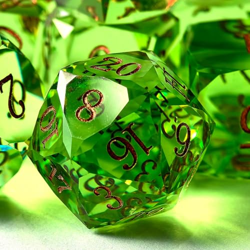 Crystal Multifaceted Polyhedral Dice Set 7 PCS for DND, RPG Tabletop Gaming, Collectors | Tinbox Packing, Gemstone Effect Dice (Olive Drab) - color: Olive Drab