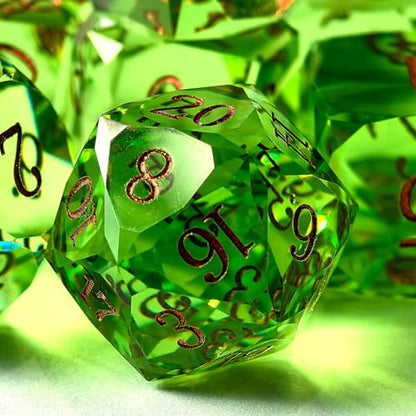 Crystal Multifaceted Polyhedral Dice Set 7 PCS for DND, RPG Tabletop Gaming, Collectors | Tinbox Packing, Gemstone Effect Dice (Olive Drab) - color: Olive Drab