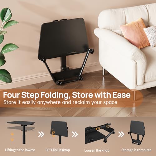 Foldable Mobile Standing Desk, Rolling Laptop Cart, Black | 29.9"-42.9" Height Adjustment, Easy to Fold, Portable Standing Desk on Wheels, Folding Desk for Compact Space - color: Black