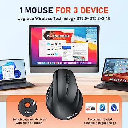 MEETION Ergonomic Mouse Wireless, RGB Backlit Vertical Mouse, 4 Adjustable DPI Rechargeable Mice for Bluetooth(5.2 + 3.0) & USB, for Mac/Windows/PC/Tablet/iPad, Black - color: Right Black