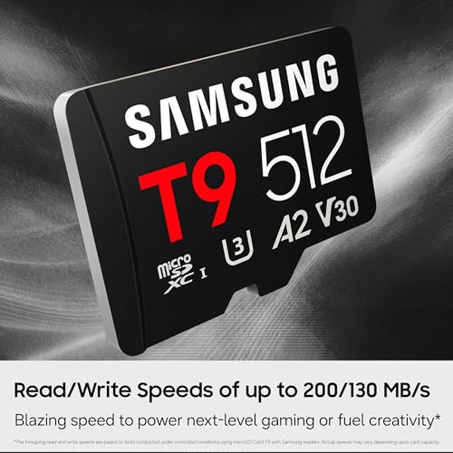 Samsung microSDXC T9 256GB, Transfer Speeds Up to 200MB/s | microSD made for Avid Gamers & Professional Creators (MB-MH256T/AM) - size: 256GB