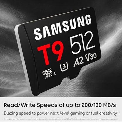 Samsung microSDXC T9 256GB, Transfer Speeds Up to 200MB/s | microSD made for Avid Gamers & Professional Creators (MB-MH256T/AM) - size: 256GB