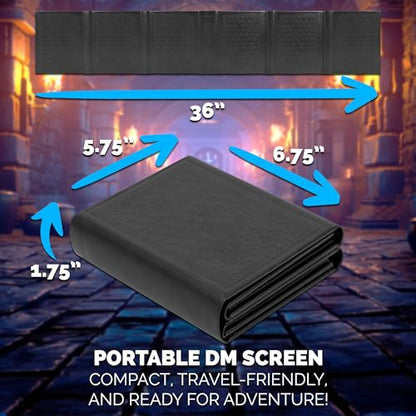 CASEMATIX Miniature DM Screen - 6-Panel Faux Leather Mini Game Master Screen for TTRPGs, Compact DND DM Screen for Better Player Connection & Immersive Tabletop RPG Sessions, Inserts Not Included - color: Black