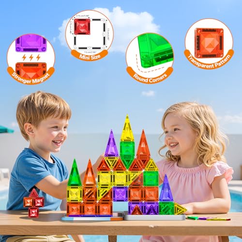 Mini Magnetic Tiles, 45PCS Diamond Pattern Magnetic Tiles Travel Set with Case, Portable Building Toys Creativity Boosting Sensory Toys for Kids Ages 4-8 Toddler Boys Girls Halloween Birthday Gift - style: 45 PCS