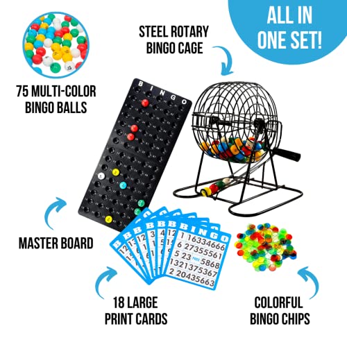 Regal Games Deluxe Bingo Game Set with Cage, Board, Balls, 18 Cards, and Chips - color: 18 Card Set