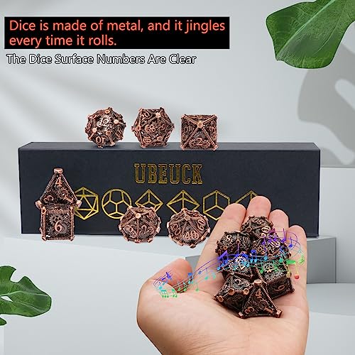 DND Metal Dice Set, UBEUCK 7PCS Gear Metal DND Dice Set for Dungeons & Dragons Board Games Boxes(Gear red Copper) - color: Gear Red Copper