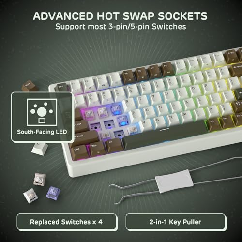 RK ROYAL KLUDGE F99 Wireless Mechanical Keyboard, Gasket Structure | 95% 100 Keys Hot Swappable RGB Gaming Keyboard, Tri-Mode BT/2.4GHz/USB-C, Pre-lubed Custom Switches, for PC/Xbox/PS4/PS5 - color: Palm Green, size: Linear Cream Switch