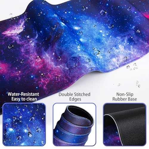 Mouse Pad Galaxy with Wrist Rest, 4-in-1 Large Mousepad+Keyboard Wrist Rest+Mouse Pad Wrist Support+Cup Pad Set,Ergonomic Mouse Pad,Anti-Slip,Memory Foam Desk Mat for Home Office Gaming(35.4×15.7in) - color: Galaxy