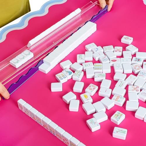 160 Engraved American Mahjong Game Set with Carrying Bag and Accessories, 1.2’’ Mahjong Tile Set - color: 1-white