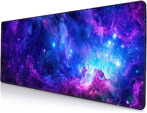 Gaming Large Mouse Pad with Stitched Edges, Purple Galaxy Desk Mat, Extended Keyboard Pad, Non-Slip Rubber Base Desk Pad for Keyboard and Mouse, 31.5X11.8 inch - color: 11 Purple Galaxy