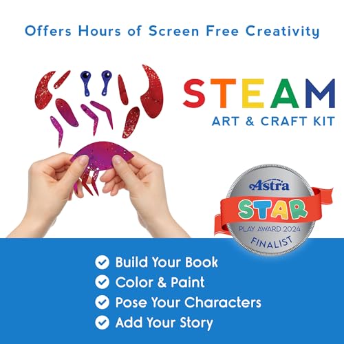 EyeConnect Crafts DIY 3D Tunnel Book Kit – Creative STEAM Art & Craft Set for Kids & Teens, Build, Paint & Make Your Own Book with Posable Interactive Animals & Characters (Ocean) | Build, paint, create a unique pop-in book with 12 posable animals! Screen