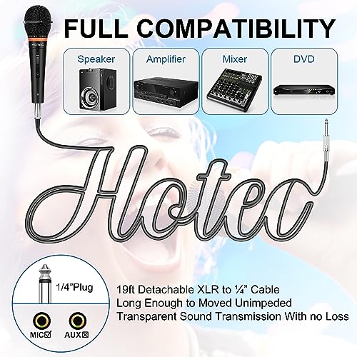 HOTEC Premium Wired Vocal Dynamic Handheld Microphones - Includes 19ft Detachable XLR Cable and ON/Off Switch - 2 Pack, Metal Black - size: H-W0702