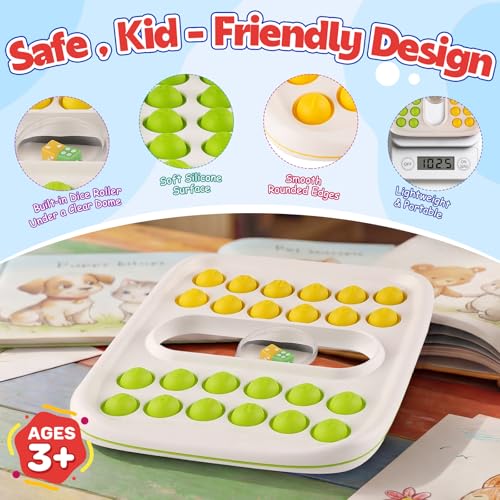 Kiditos Pop Math Game for Kids Ages 4–8, Fidget Math Board Game with Built-in Dice, Addition & Subtraction Learning Toy, Sensory STEM Toy for Classroom, Homeschool & Travel - color: Yellow & Green