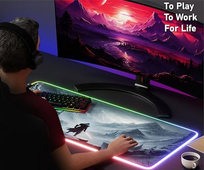 Gaming Mouse Pad - Desk Mat Gaming Mouse Pad, 90x40 Medium Extra Large Extended Big Long Huge XL XXL and XXXL RGB LED Light Mousepad for a Computer, PC Mats Mousepads Frostblade Warrior - color: Frostblade Warrior
