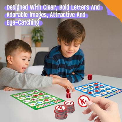 SpriteGru Alphabet & CVC Bingo Game, 12 Bingo Board ABC Letters, CVC Words Phonetic Game, Letters Phonetic Awareness Early Educational Learning Toys - Ages 4 and up, Perfect for Classroom & At Home - style: Alphabet & CVC Bingo Game