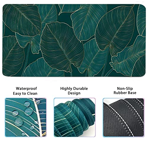 Ergonomic Large Mouse Pad and Keyboard Wrist Rest, Desk Pad for Keyboard and Mouse, 4-in-1 Large Gaming Mouse Pad with Wrist Support for Home Office Study Game-Green Leaves - color: Green Leaves