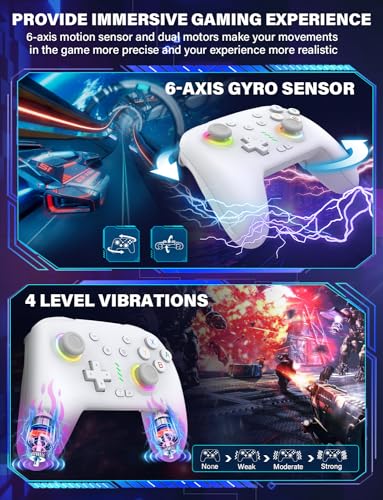 ZRZLMVP Wireless Switch Controllers for Nintendo Switch/OLED/Lite/Switch 2 | 1000mAh Rechargeable Switch Pro Controller with 9 Colors LED Light, Switch Control with Wake Up,Turbo,Vibration,6 Axis Gyro - color: Offwhite