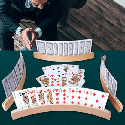 GOTHINK Set of 4 - Wood Curved Playing Card Holder for Kids Adult Seniors Solid Wood Cards Holders for Playing Cards 13.4 x1.4 x 0.5 Inch Non Slip Card Deck for Bridge Canasta Strategy Card Games - style: One Slot