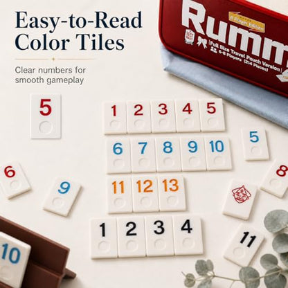 Smilejoy Rummy Cube 8 Players Edition, Full Size Travel Rummy Game Set with Travel Portable Canvas Bag,Classic Board Game for Adults and Kids |214 Tiles | 8 Playing Racks |1 Timing | (6-8 Player) - style: Large (6-8 player)