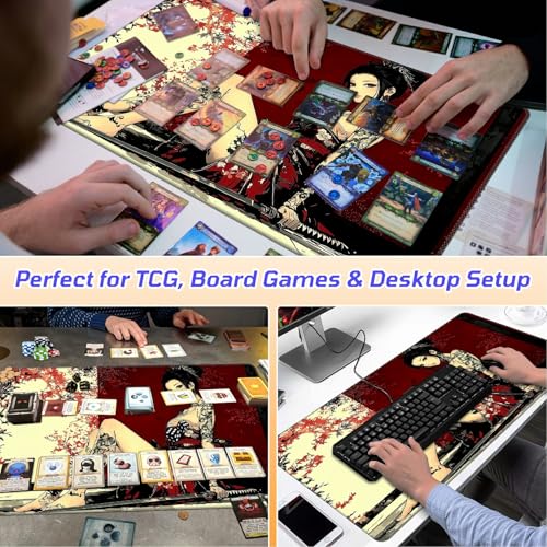 Japanese Tattooed Woman MTG Playmat, Card Game Play Mat with Stitched Edges, Smooth Surface Board Game Trading Card Mat, Non-Slip Rubber Base Large Gaming Mouse Pad 24 x 14 Inch - color: Japanese Tattooed Woman
