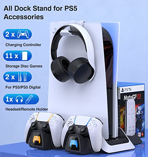 PS5 Stand with Cooling Station&Dual Controller Charger for PlayStation 5 PS5 Console(NOT Fit PS5 Slim), PS5 Accessories with 5V/3A Adapter, PS5 Base with Cooler Fan, Charging Dock