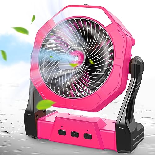 Ausic Portable Misting Fans, [Max 35H Runtime] Pink Outdoor Cooling Fan for Patios, 8 Inch Battery Operated Rechargeable Fans, Water Spray Fan with LED Light for Pets/Travel Beach Camping Essential - color: Pink, style: 8-35Hrs Runtime