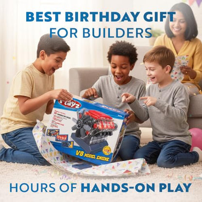 Playz Large V8 Engine Model Kit Build Your Own Mini V8 Engine kit that Runs | for Adults and Kids 8+,Working V8 Engine Building Blocks set DIY STEM kit, Visbile Real Mini Engine Build Kit that Works - style: V8 Engine