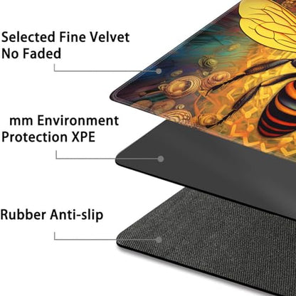 JVGFYNKL MTG Playmat + Drawstring Travel Pouch + 6 Dice Counter, for Tabletop Trading Card Game Playmats or Large Mouse Pad, Anti-Slip Rubber 24 x 14 in, Psychedelic Bee TCG Playmat - color: JV-Playmat-1-F-157