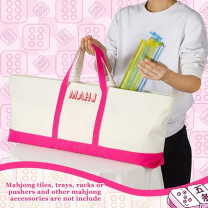 Mahjong Bag for Tiles and Racks Empty American Mahjong Tiles Carrying Tote 31.5 x 12 x 4 Inches Canvas Tile Games Accessories Gifts for Card Pushers Rack Mat Carrying, Case Only(Rose Red) - color: Rose Red